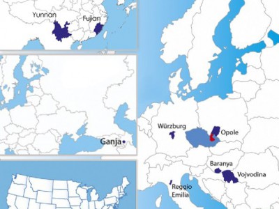 Přehled partnerských regionů Ol. kraje na mapě