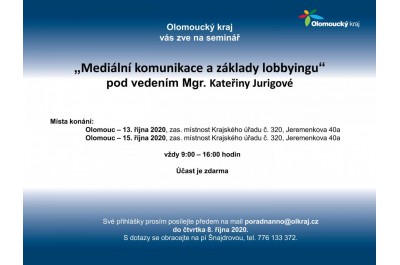 Pozvánka na seminář Mediální komunikace a základy lobbyingu