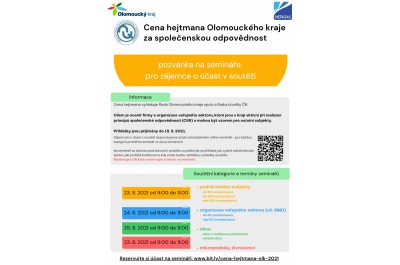 Cena hejtmana Olomouckého kraje za společenskou odpovědnost - seminář pro zájemce o účast v soutěži