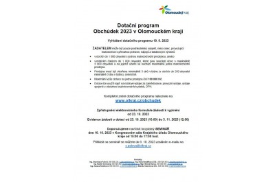Dotační program Obchůdek 2023 v Olomouckém kraji