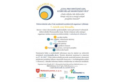 V Olomouckém kraji začíná 7. ročník oceňování dobrovolníků Křesadlo 2017