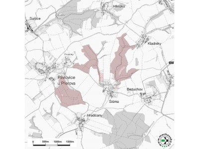 Mapa evropsky významné lokality Lesy u Bezuchova