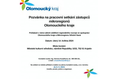 Pozvánka na 24. pracovní setkání zástupců mikroregionů Olomouckého kraje