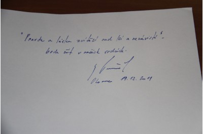 Vzpomínka hejtmana Olomouckého kraje Martina Tesaříka v kondolenční knize k úmrtí Václava Havla