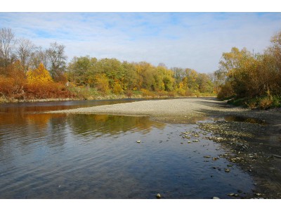 Bečva – Žebračka, řeka Bečva s břehovým porostem na podzim