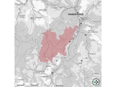 Mapa evropsky významné lokality Hadce a bučiny u Raškova
